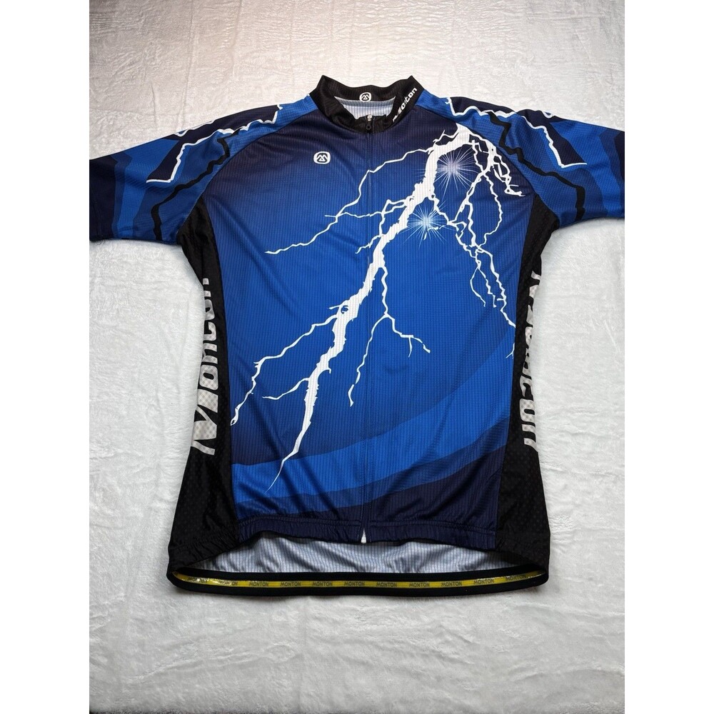 Monton Sports Cycling Jersey Mens  XXXL US XL Lightning Bolt Full Zip Bike Shirt